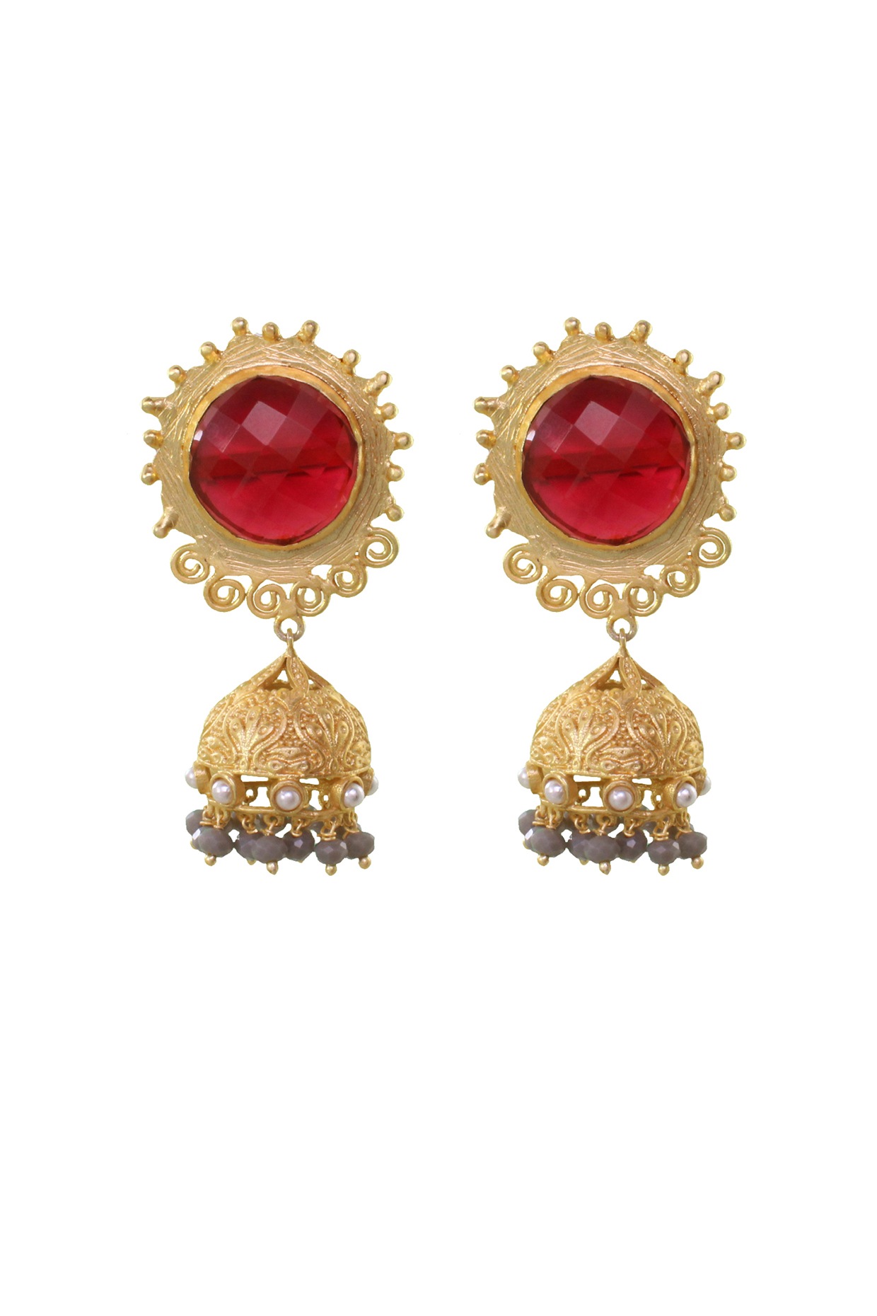Gold Red Stone Jhumka - South India Jewels | Gold jhumka earrings, Gold  jewellery design necklaces, Jewelry patterns